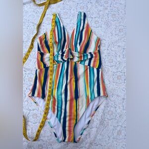 Adore Me‎ Blue and Orange One Piece Swimsuit with Plunging V-Neck